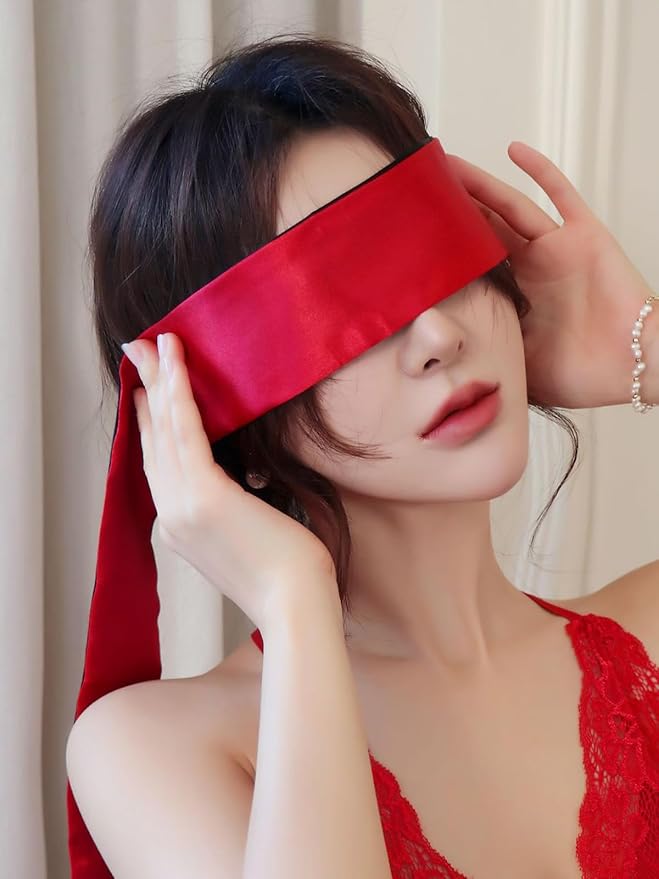 Blackout Sleep Mask for Women Mysterious Masquerade Soft Mask Blindfold Black Eyemask Adjustable Eye Mask Halloween Cosplay Costume Accessories Valentine Gifts for Women (Black and Red)