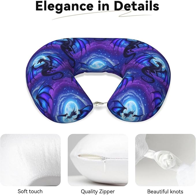 Travel Pillow for Boys and Girls, Comfortable Neck Chin Head Support Cushion Purple Fly Dragon, Comfortable for Airplanes Car Sleeping Rest
