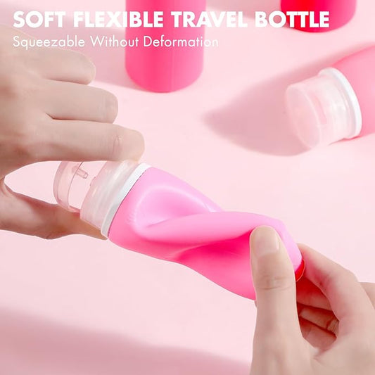 Muslish 21 Pack Travel Bottles for Toiletries, Leak-Proof TSA Compliant Silicone Travel Size Containers for Shampoo and Conditioner, BPA Free with Toiletry Bag (Pink)