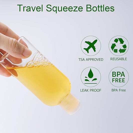 Travel Size Containers Plastic Travel Bottles for Toiletries Leak Proof Squeeze Bottle with Flip Cap TSA Approved 3.4oz/100ml Small Bottles for Liquids, Shampoo & Lotion (5 Pack)