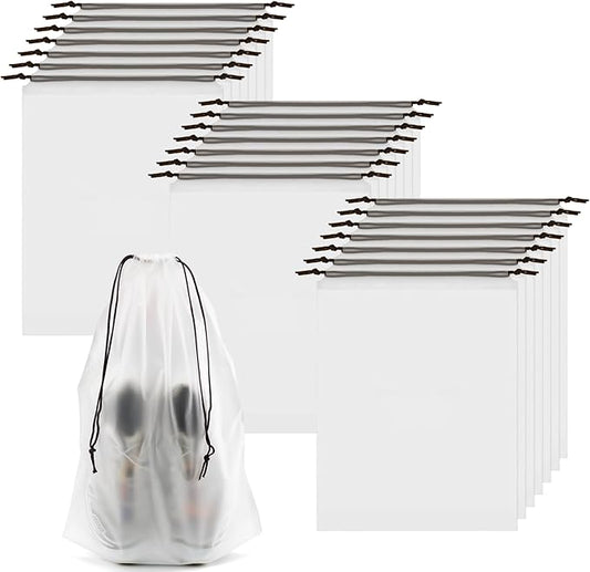 50pcs Clear Shoe Bags for Travel, 15.7" x 11.8" Waterproof Dust Bags with Drawstring, Portable Storage for Men and Women