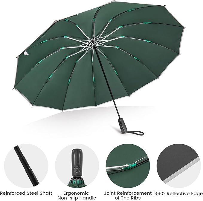 G4Free 54 Inch Large Double Layer Inverted Umbrella, 12 Ribs Compact Windproof Automatic Folding Reverse Umbrella with Reflective Strip for rain