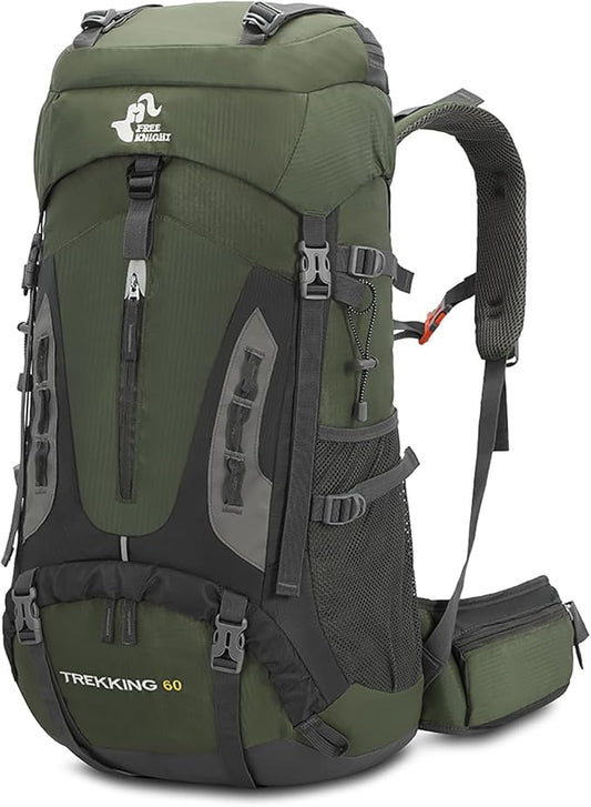 Bseash 60L Hiking Camping Backpack with Rain Cover, Waterproof Large Capacity Outdoor Sport Travel Daypack Climbing Touring (Army Green)