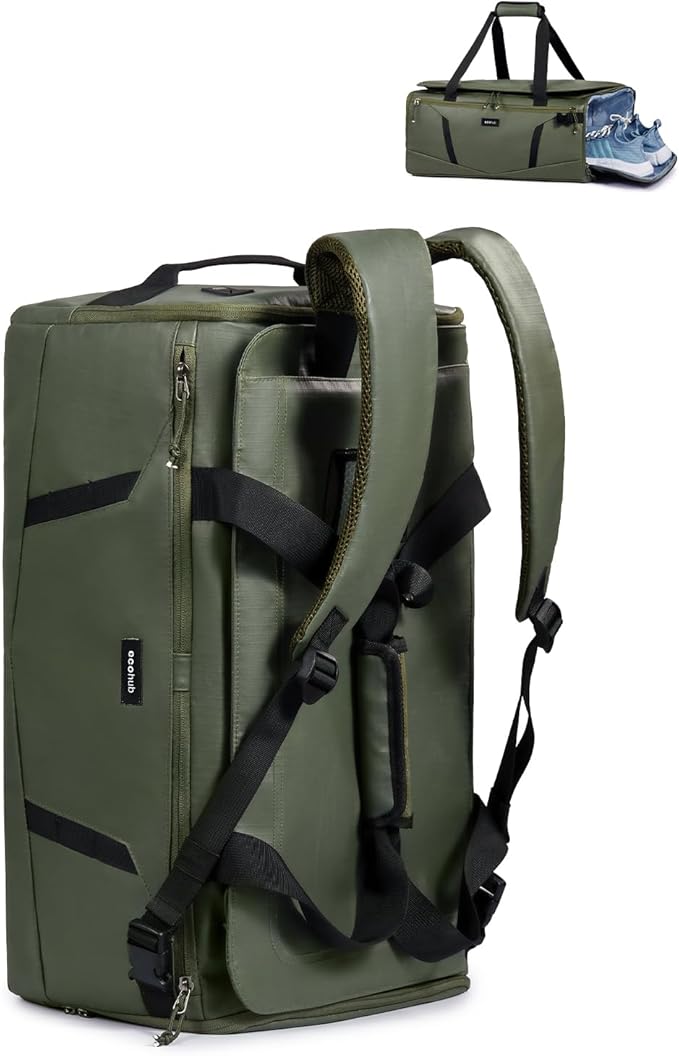 ECOHUB 40L Gym Bag for Women Men Water Resistant Sports Duffle Bag with Shoe Compartment & Wet Pocket, Travel Weekender Camping Backpack