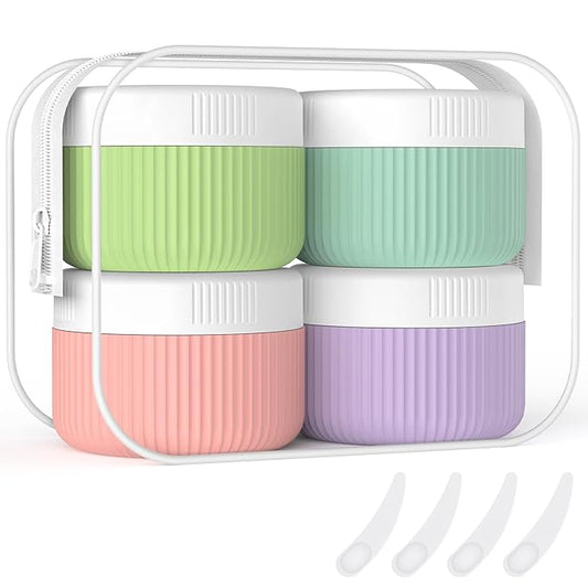 ME.FAN Travel Containers for Toiletries, TSA Approved 1.5 oz Silicone Cream Jars, Leak-proof Journey Containers, Trip Accessories with Lid for Cosmetic Face Hand 4 Pack White Lid - Bright