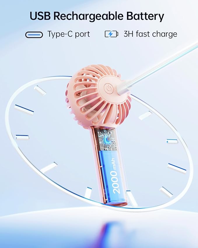 SWEETFULL Mini Portable Fan - Rechargeable Handheld Fan, 3 Speeds Personal Small Hand Gifts for Travel Essentials, Lash, Makeup, Eyelash, Kids, Girls, Women - USB, Cute Design Pink
