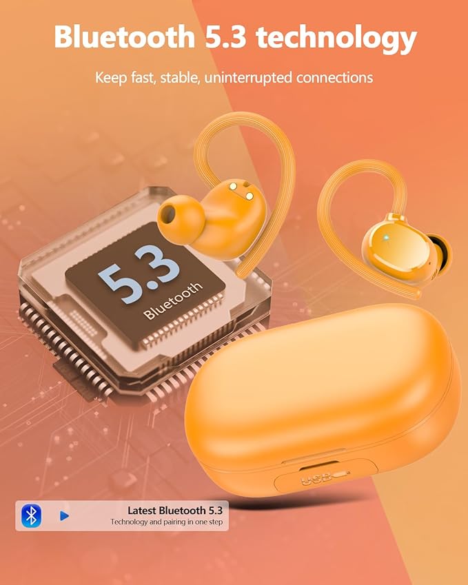 Wireless Earbuds 128hrs Bluetooth 5.3 Headphone Sport, 2025 Bluetooth Earbuds Stereo Deep Bass Over Ear Bud with Earhooks, ENC Noise Cancelling Mic, IPX7 Waterproof Earphone for Workout/Running