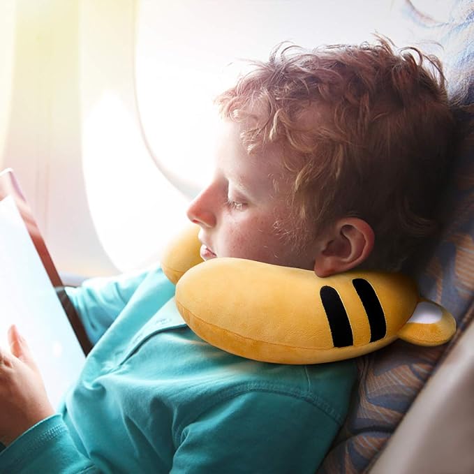 H HOMEWINS Travel Pillow for Kids,Cute Animal Toddler Neck Pillow for Boys Girls,Soft Neck Head Chin Support Pillow,Travel Accessories for Airplane, Car, Train,Recline (Tiger)