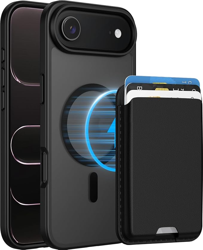 Ntwinro Magnetic for iPhone Air Case (Compatible with MagSafe) with Detachable Wallet & Card Holder for 3 Cards [RFID Blocking] Military Grade Protective Slim Phone Cover for 17 Air 2025, Black