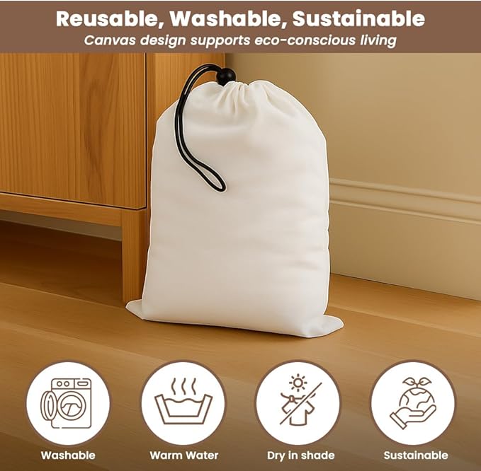 LFH Cotton Rich Shoe Storage Bags with Drawstring, Dustproof Breathable Reusable Organizer, Perfect For Travel, Dorm, Hotel, College, Gym, Easy to Carry, Machine Washable 8"x17" (Pack of 4) - White