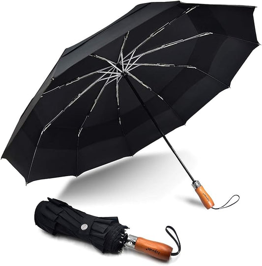 Lejorain Large Folding Golf Umbrella - Compact Mens Umbrellas Travel Rain and Windproof 54inch Collapsible Automatic Open Close Umbrella 210T Teflon Vented Double Canopy
