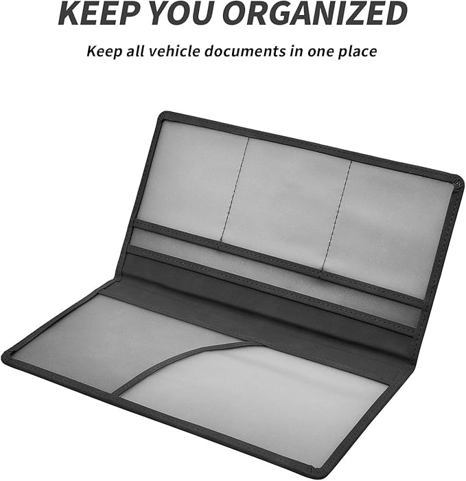 Car Registration and Insurance Card Holder - Vehicle Glove Box Document Organizer - Premium PU Leather Wallet Case - Driver License - Black