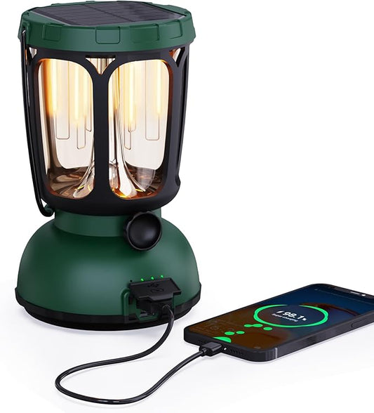 Mesqool Camping Lantern Rechargeable Battery 6000mAh, 650LM LED Lanterns for Power Outages Emergency Hurricane, Solar Hand Crank Lantern for 200 Hours