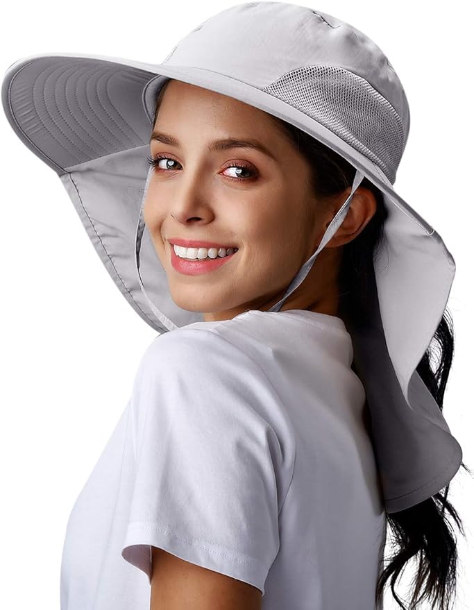Camptrace Sun Hats for Women Men UPF 50+ UV Protection Wide Brim Hiking Fishing Hat with Neck Flap