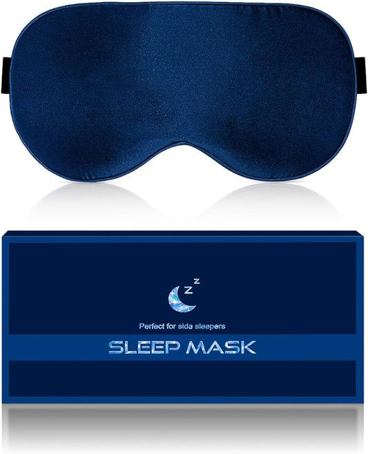 Silk Eye Mask for Sleeping - Soft Breathable Organic Natural Mulberry Silk Fabric Blackout Sleep Mask with Adjustable Straps No Pressure Eye Mask for Travel Essentials Gifts (Navy Blue)