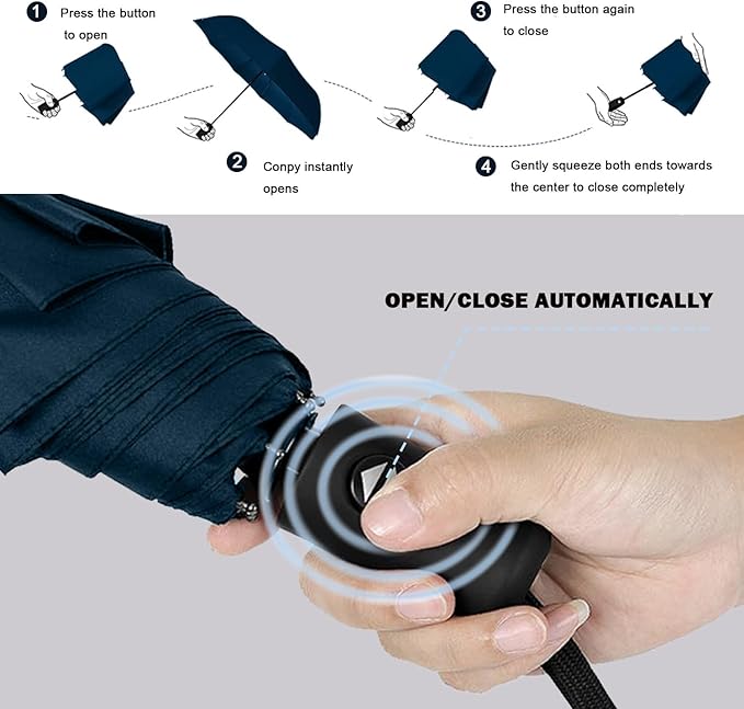 SIEPASA Two Pack The Original Portable Travel Umbrella - Umbrellas for Rain Windproof, Compact Umbrella for Wind and Rain, Backpack, and On-the-Go.(Navy Blue & Navy Blue, 2 Pack)