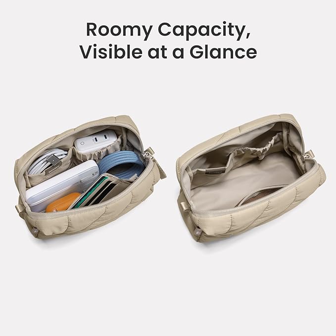 tomtoc Electronics Organizer Travel Case, Soft Puffy Organizer Bag Birthday Christmas Gifts Travel Essentials for Women Girls, Portable Accessory Tech Pouch Storage for Charger, Cord, Cable, Phone