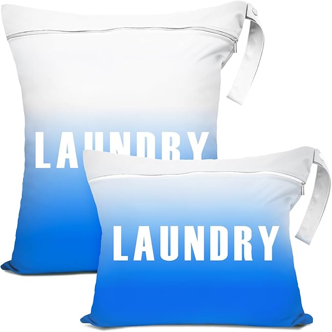 2 Pcs Large Travel Laundry Bags - Waterproof Wet Dry Bags for Gym Clothes, Swimming, Yoga (Blue)