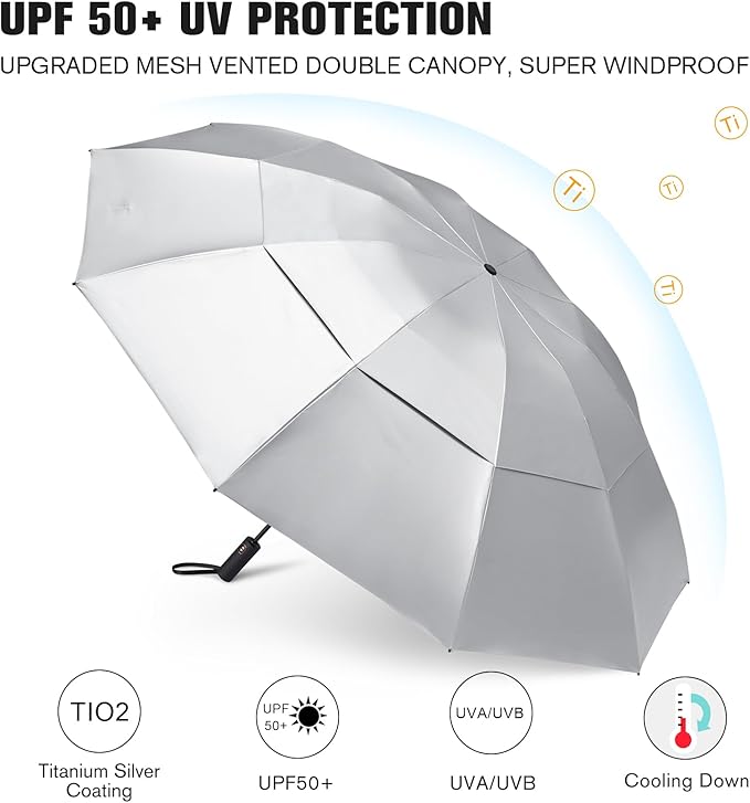 Prospo 46/62 Inch Large Travel Umbrellas for Rain Windproof, 10 Ribs Compact Reverse Folding Golf Umbrella, Double Canopy Automatic Open Close