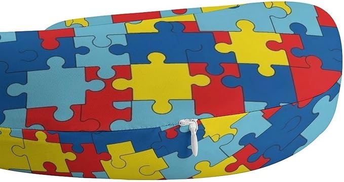 Lightweight Travel Neck Pillow Autism Awareness Puzzle Memory Foam U Shaped Cushion, Washable Removable Cover for Airplane Car Outdoor Rest