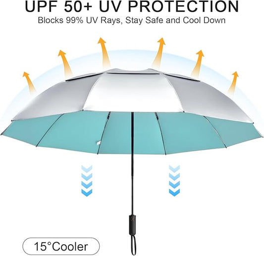 G4Free 46 Inch Inverted Small Travel Umbrella Compact, Reverse UPF 50+ UV Protection Umbrella 10 Ribs Windproof for Rain Double Canopy with Vent Automatic Open Close