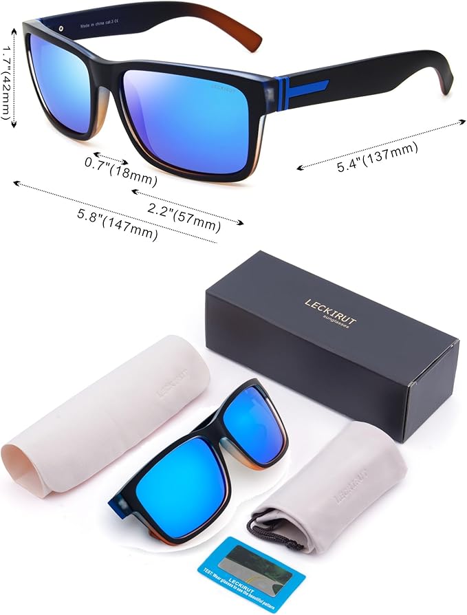 LECKIRUT Vintage Polarized Sunglasses for Men Women Retro Oversized Square Mirror Sun Glasses
