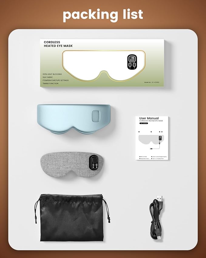 Heated Eye Mask - Cordless Eye Mask for Dry Eyes, Eye Relief, Improved Sleep, Timed Shutdown, 4 Temperature, Washable Eye Heating Pad for Travel, Removable for Cleaning - Teal Green