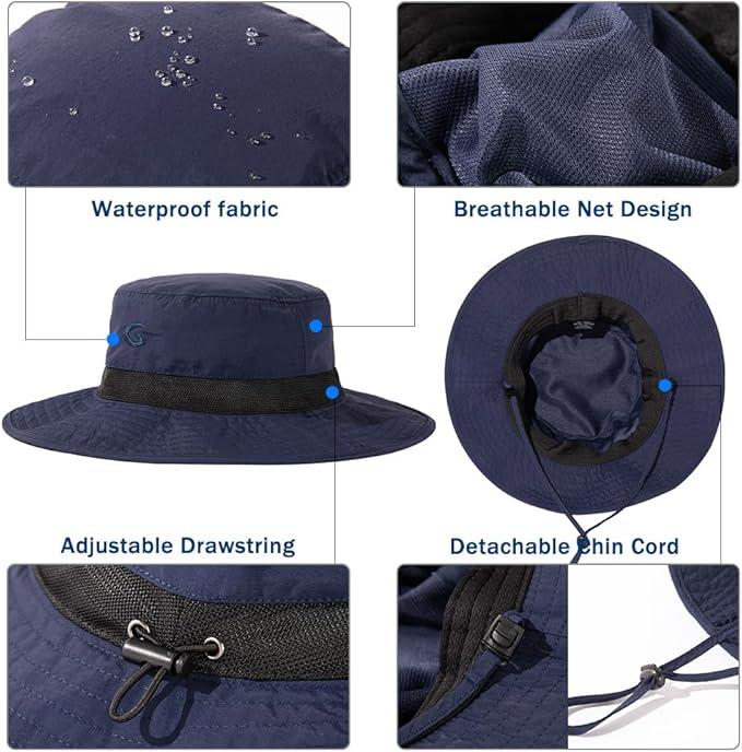 Oversized XL XXL Waterproof Sun Hat for Big Heads Mesh Bucket Hat Wide Brim Adjustable Packable Hiking Beach Fishing