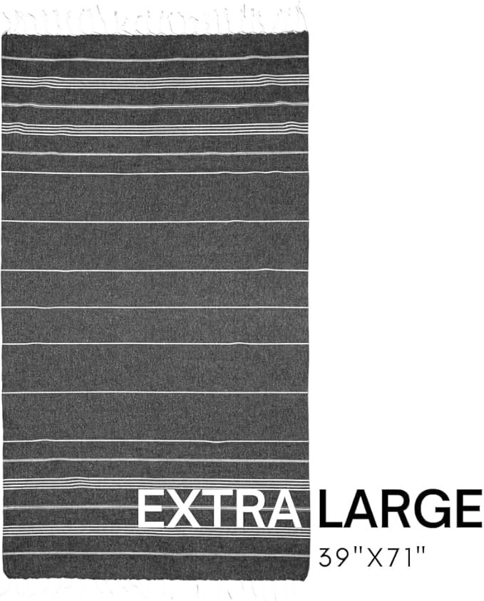 BAY LAUREL Turkish Beach Towel with Travel Bag 39 x 71 Quick Dry Sand Free Lightweight Large Oversized Towels Light - Pack of 4 (Pack of 4 - Black with Blue Floral Bag)