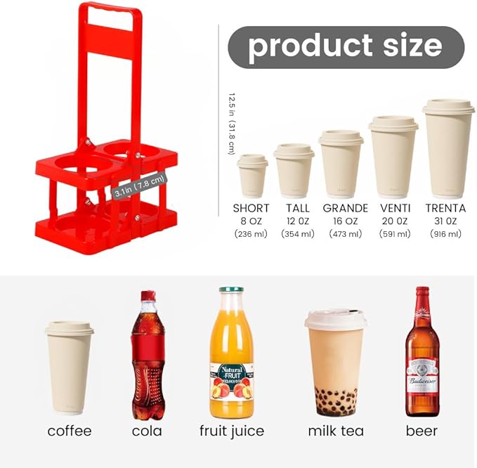 musbus Reusable Drink Carrier with Handle for Delivery Drivers, Portable Cup/Coffee Holder Accessories for Delivery, Foldable Drinks Caddy with Tray, Car Durable Plastic Festive Bottle, Vacation