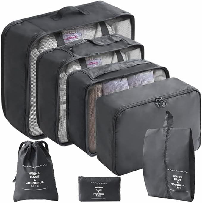 Packing Cubes Storage Bags 7 Pieces-Luggage Organizers Classify Store Clothing Efficiently for Travel Outdoor Home (Black, 7 Pieces)