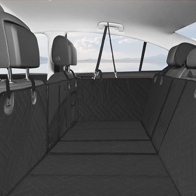 MIROZO Back Seat Extender for Dogs, 600D Heavy Durable Car Seat Cover for Dogs Seat Cover with Door Protectors for Traveling with Pets,Large Space Dog Travel Bed with 5-Fold Bottom for Truck