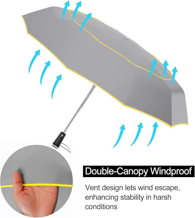 Satol Extra Large Golf Umbrella, 46/54/62 Inch Windproof 10 Ribs Vented Double Canopy Reflective Strips Automatic Open/Close Waterproof UV Protection Portable Compact Umbrella for Outdoor & Travel