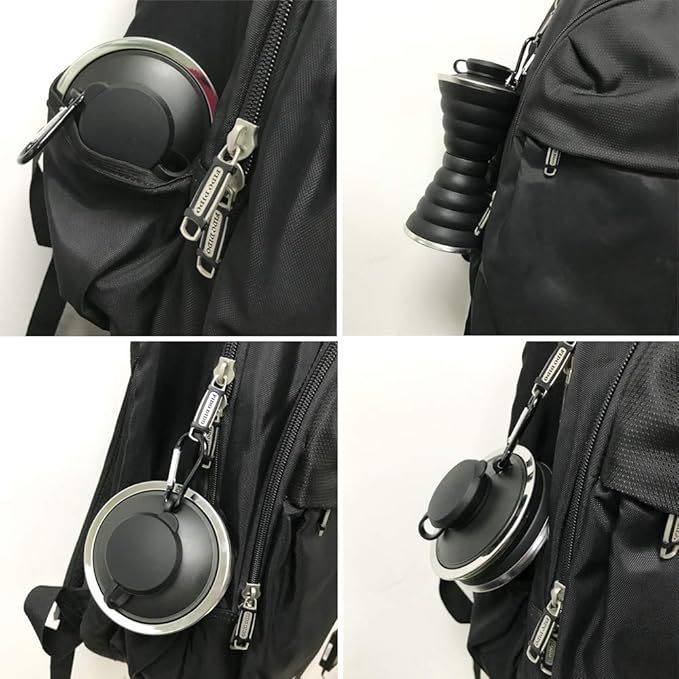 Collapsible Water Bottle, Camping Cup With Carabiner, Reuseable Silicone Foldable Leak Proof Portable Sports Travel Water Bottles For Outdoor, Travel Gym Hiking, BPA Free, Cycling Cups with Carabiner