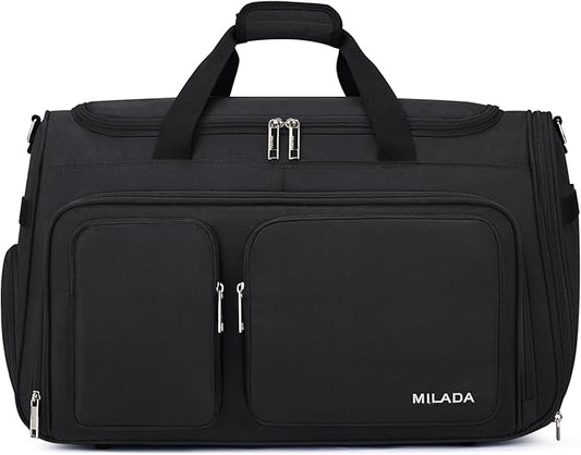 MILADA Carry On Luggage Bags for Travel Large Foldable Duffle Bag for Travel Lightweight Personal Bags for Airplanes Weekend Overnight Bags for Women Mens Travel Bag, Black