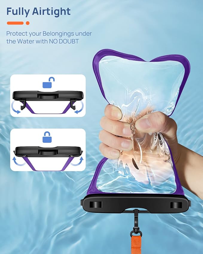 Lanhiem Large Waterproof Phone Pouch [Up to 10.5"] Universal IPX8 Waterproof Dry Bag with Lanyard for iPhone 16 Pro Max /15/14, S24 Ultra/ S23/ S22 Plus/ S23 FE, Moto G/Pixel 9 8 Pro, Black+Purple