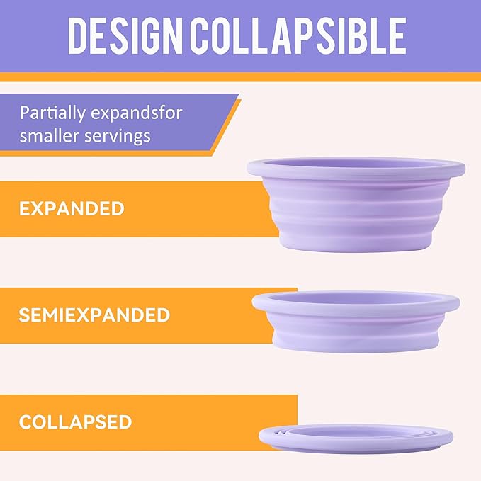 Li&Zhao Collapsible Dog Bowls - Silicone Travel Dog Bowl with Cover Lids Portable Expandable Pet Bowls Portable Water Bow for Cats Feeding Traveling Camping Hiking Walking(Purple)