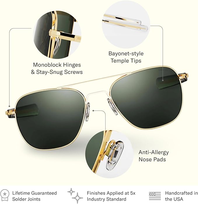 Randolph Eyewear Aviator Sunglasses for Men & Women – Non-Polarized & Polarized Lenses, 23k Gold UV Protection Sunglasses