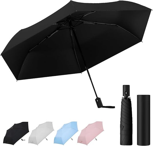 Auto Open Close Umbrella - Ultra Light Compact Travel & Backpack Size for Women and Men, UPF 50+ Eco-Friendly Sun Protection & Windproof Rain Umbrella with UV Defense