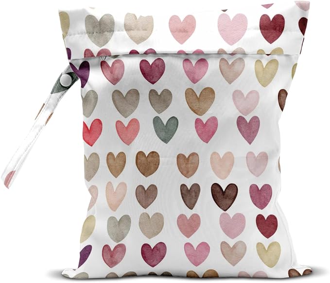 Wet Bag, Wet Dry Bag, Wet Bag for Swimsuit, Travel, Beach, Pool, Diapers, Dirty Yoga Gym Clothes, Toiletries, Makeup Bag, Daycare Soiled Items, Waterproof Reusable Boho Heart