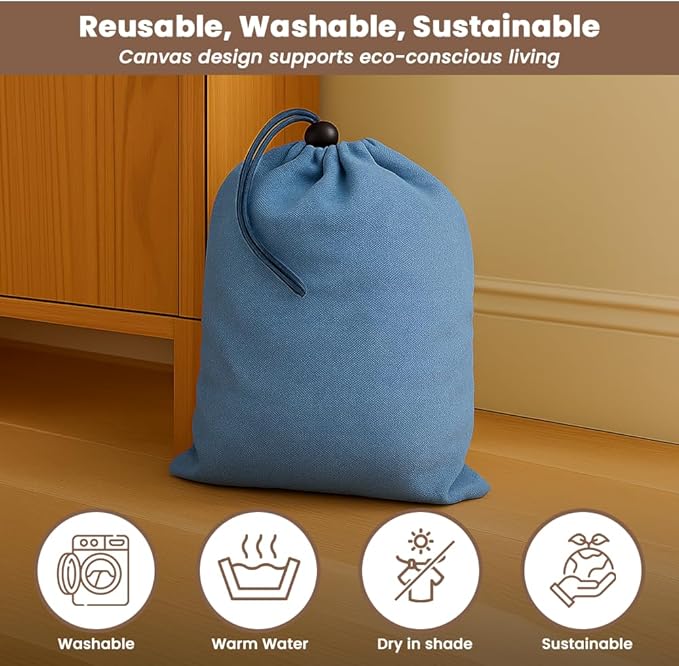 LFH Cotton Rich Shoe Storage Bags with Drawstring, Dustproof Breathable Reusable Organizer, Perfect For Travel, Dorm, Hotel, College, Gym, Easy to Carry, Machine Washable 8"x17" (Pack of 4) - Sky Blue