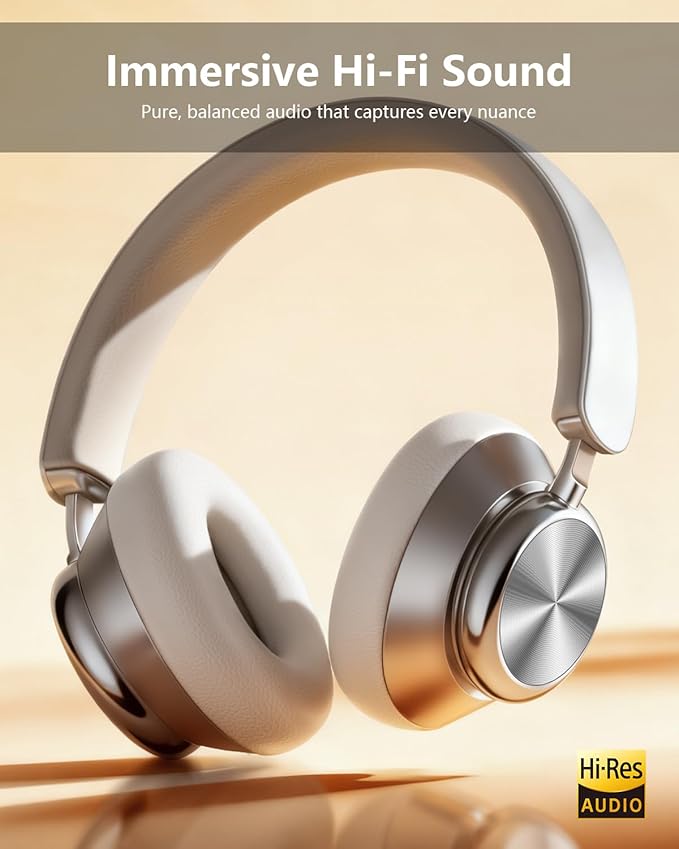 Wentronic Y03 Bluetooth Headphones Wireless Active Noise Cancelling Over Ear Headphones 48 Hours Playtime High Sound Quality 6 EQ Music Mode Headphones with Soft Ear Cushion - Silver