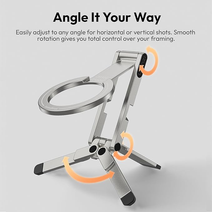 ULANZI MA60 Magnetic Phone Tripod Stand for iPhone - Aluminium Smartphone Mini Tripod Pocket Cell Phone Stand Strong Magnet Quick Mount Compatible with iPhone 16 15 14 13 13 Series, Silver