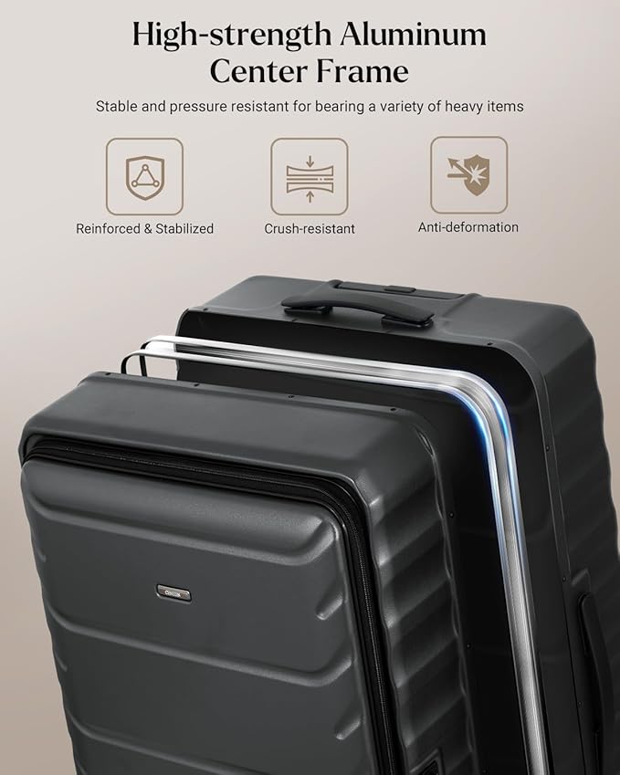 Checked Luggage, 28 Inch Luggage with Spinner Wheels, Large Suitcase with Lightweight PC Hard Shell, Aluminum Frame, Top Opening, YKK Zipper, TSA Lock (Black, 1PC)