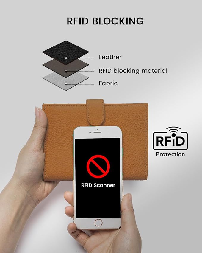 RFID Passport Holder Travel Wallet Compact for Women, Leather Passport Wallet with Card Holders,Zippered Coins Pocket and Cash Compartment, Brown