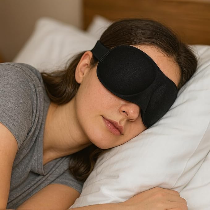 3D Contoured Sleep Mask for Side Sleepers – 100% Light Blocking Memory Foam Eye Mask with Adjustable Strap, Zero Pressure on Eyes, Soft Breathable Material for Deep Sleep & Travel