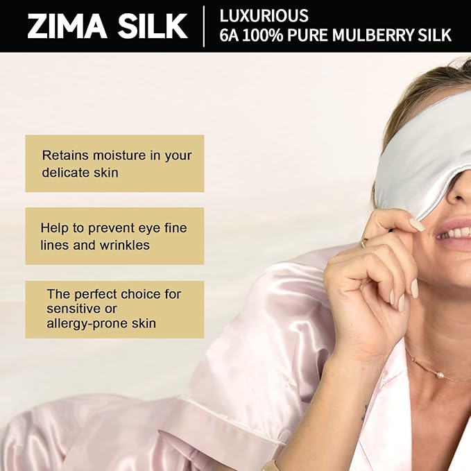 ZIMASILK Adjustable 22 Momme 100% Pure Mulberry Silk Sleep Mask, 3D Contoured Cup Eye Mask for Sleeping, Super Soft Breathable Blindfold, Perfect Blocks Light for Sleeping. (Sky Blue)
