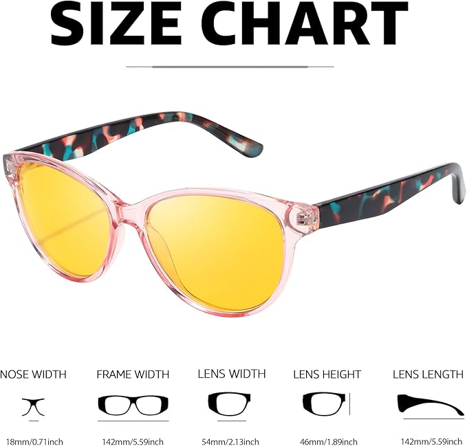Myiaur Night Vision Driving Glasses for Women, Polarized Anti Glare Yellow Lens Glasses for Nighttime, UV400 Protection