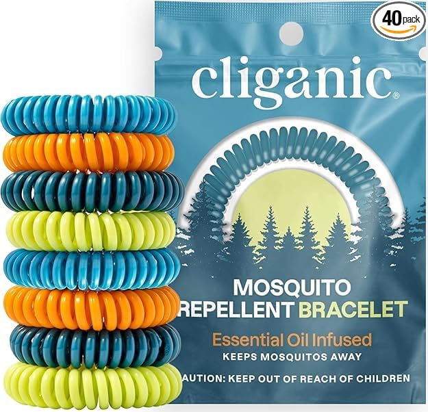 Cliganic 40 Pack Mosquito Repellent Bracelets for Adults & Kids - Natural DEET-Free Bands, Individually Wrapped