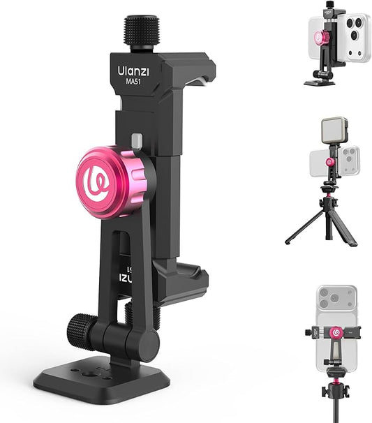 ULANZI MA51 Metal Phone Tripod Mount, Universal Phone Clamp with Arca QR Base, Cold Shoe, Aluminum Tripod Adapter Cell Phone Holder Compatible with iPhone 17 16 15 14 Samsung
